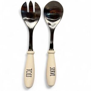 Rae Dunn Toss Serve Salad Serving Utensils White Ceramic Handle Farmhouse
